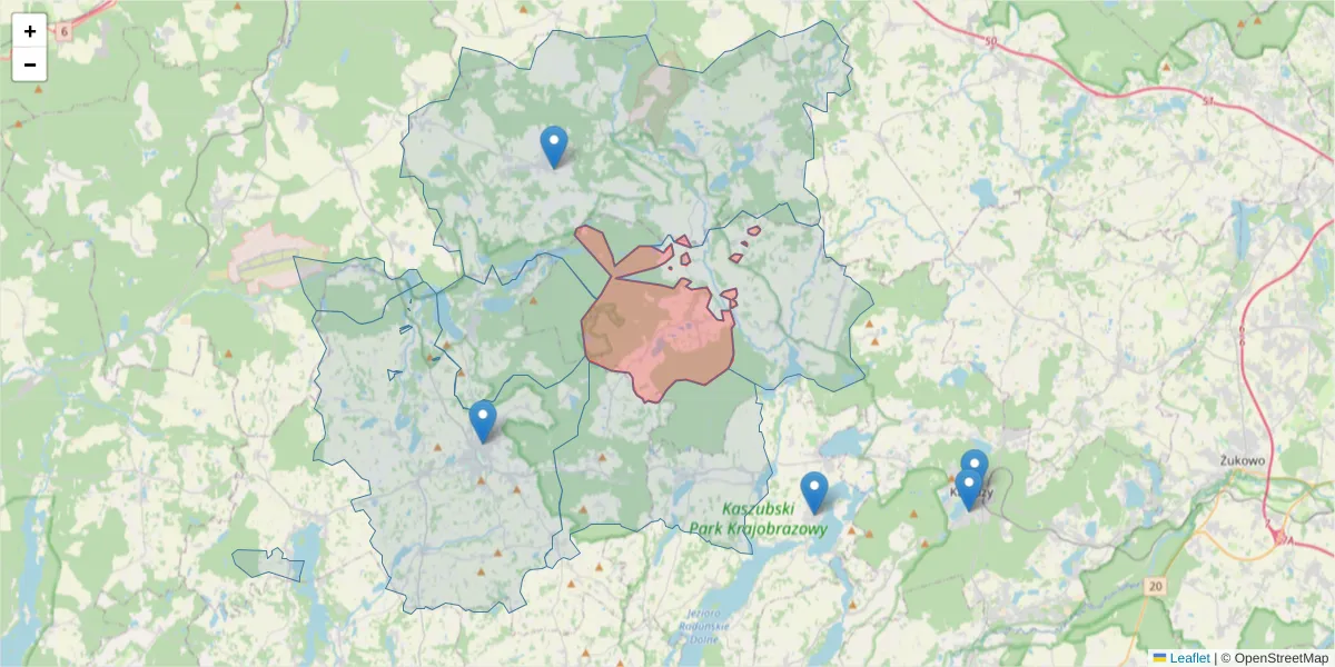 Szczegółowa mapa kodu pocztowego 83-329 z granicami, sąsiednimi kodami pocztowymi i urzędami pocztowymi