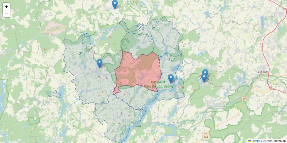 Szczegółowa mapa kodu pocztowego 83-334 z granicami, sąsiednimi kodami pocztowymi i urzędami pocztowymi
