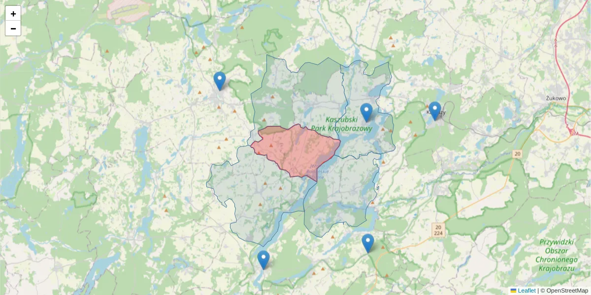 Szczegółowa mapa kodu pocztowego 83-335 z granicami, sąsiednimi kodami pocztowymi i urzędami pocztowymi