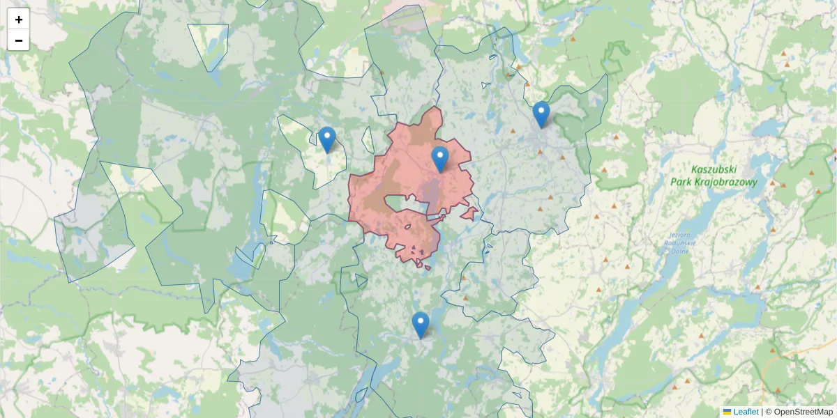 Szczegółowa mapa kodu pocztowego 83-341 z granicami, sąsiednimi kodami pocztowymi i urzędami pocztowymi