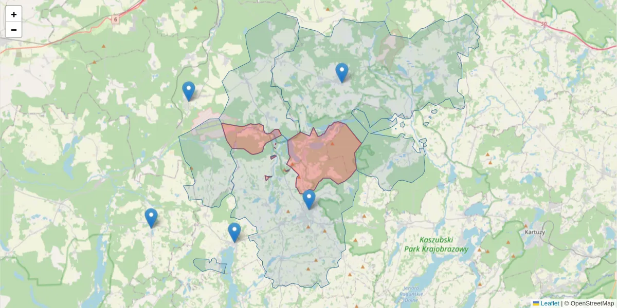 Szczegółowa mapa kodu pocztowego 83-342 z granicami, sąsiednimi kodami pocztowymi i urzędami pocztowymi