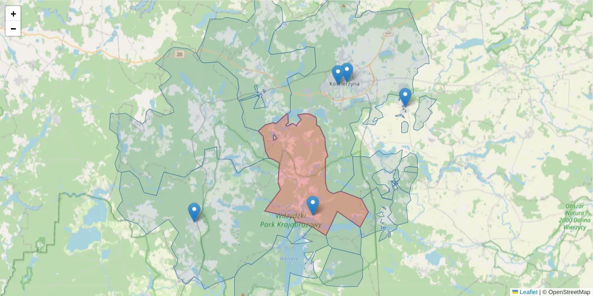Szczegółowa mapa kodu pocztowego 83-406 z granicami, sąsiednimi kodami pocztowymi i urzędami pocztowymi