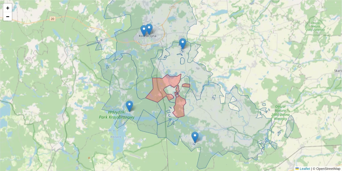 Szczegółowa mapa kodu pocztowego 83-431 z granicami, sąsiednimi kodami pocztowymi i urzędami pocztowymi