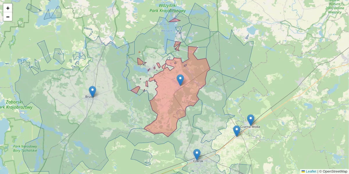 Szczegółowa mapa kodu pocztowego 83-440 z granicami, sąsiednimi kodami pocztowymi i urzędami pocztowymi