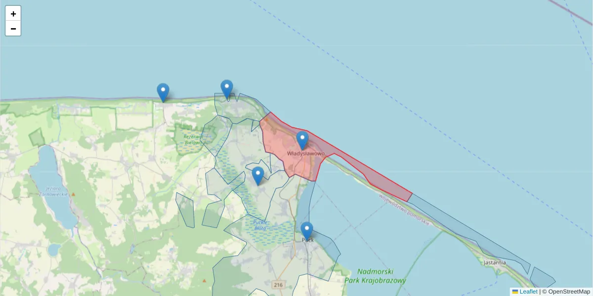 Szczegółowa mapa kodu pocztowego 84-120 z granicami, sąsiednimi kodami pocztowymi i urzędami pocztowymi