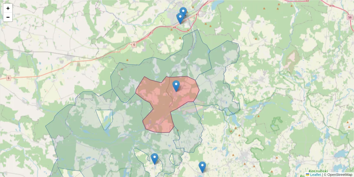 Szczegółowa mapa kodu pocztowego 84-312 z granicami, sąsiednimi kodami pocztowymi i urzędami pocztowymi