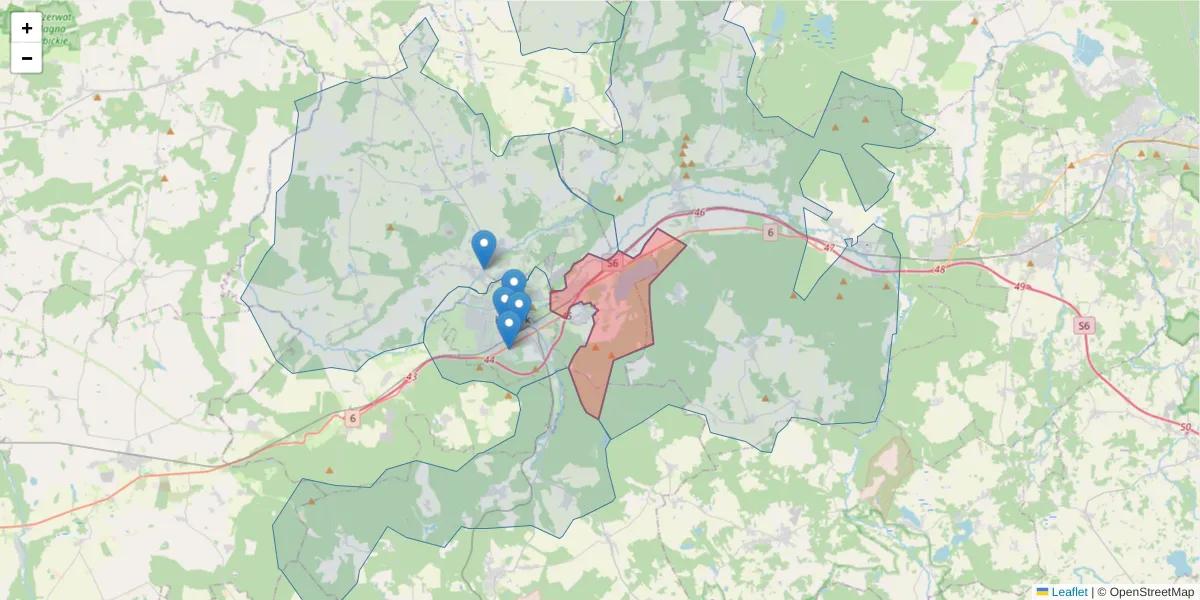 Szczegółowa mapa kodu pocztowego 84-353 z granicami, sąsiednimi kodami pocztowymi i urzędami pocztowymi