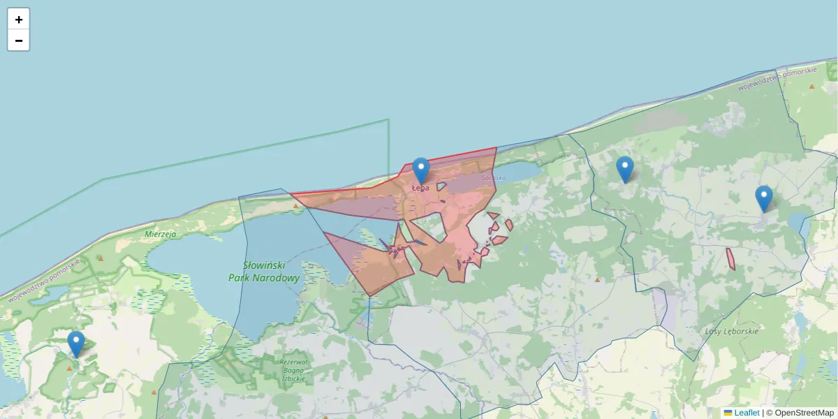 Szczegółowa mapa kodu pocztowego 84-360 z granicami, sąsiednimi kodami pocztowymi i urzędami pocztowymi