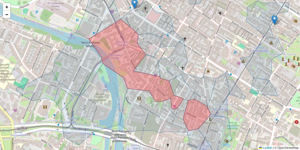 Szczegółowa mapa kodu pocztowego 85-010 z granicami, sąsiednimi kodami pocztowymi i urzędami pocztowymi