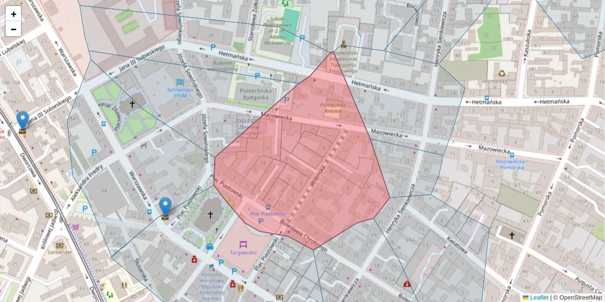 Szczegółowa mapa kodu pocztowego 85-013 z granicami, sąsiednimi kodami pocztowymi i urzędami pocztowymi