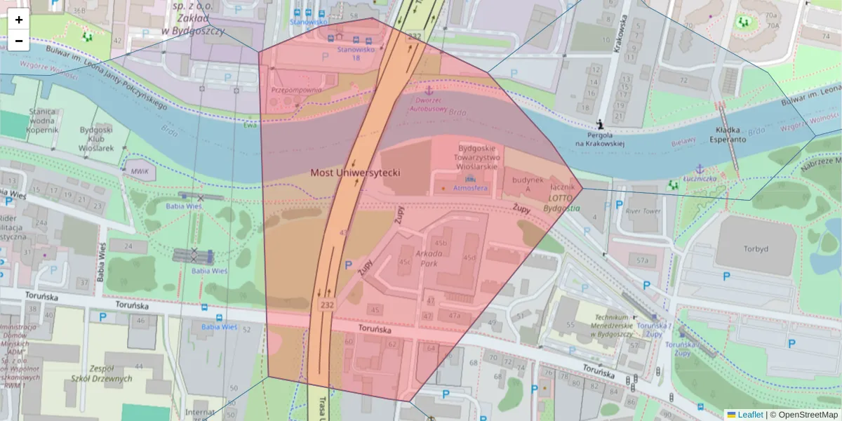 Szczegółowa mapa kodu pocztowego 85-026 z granicami, sąsiednimi kodami pocztowymi i urzędami pocztowymi