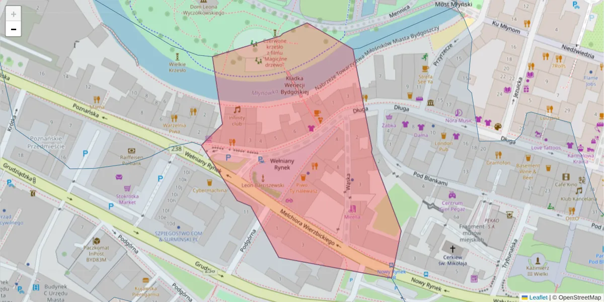 Szczegółowa mapa kodu pocztowego 85-036 z granicami, sąsiednimi kodami pocztowymi i urzędami pocztowymi