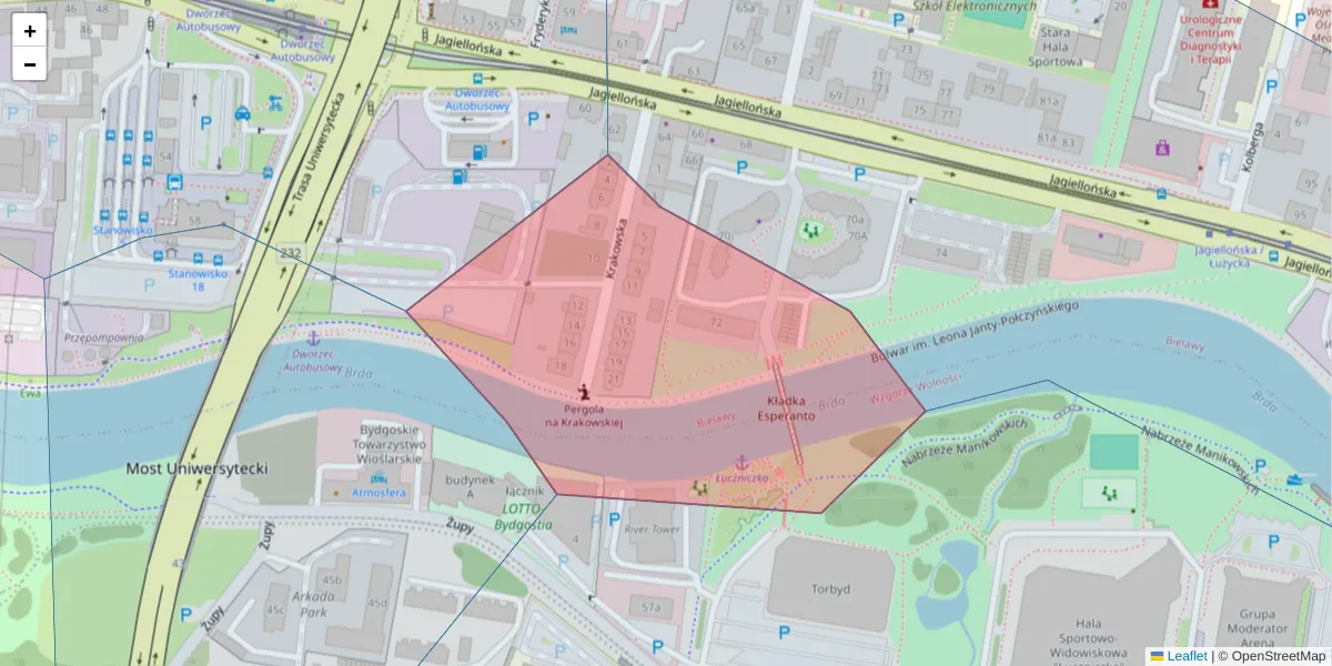Szczegółowa mapa kodu pocztowego 85-045 z granicami, sąsiednimi kodami pocztowymi i urzędami pocztowymi