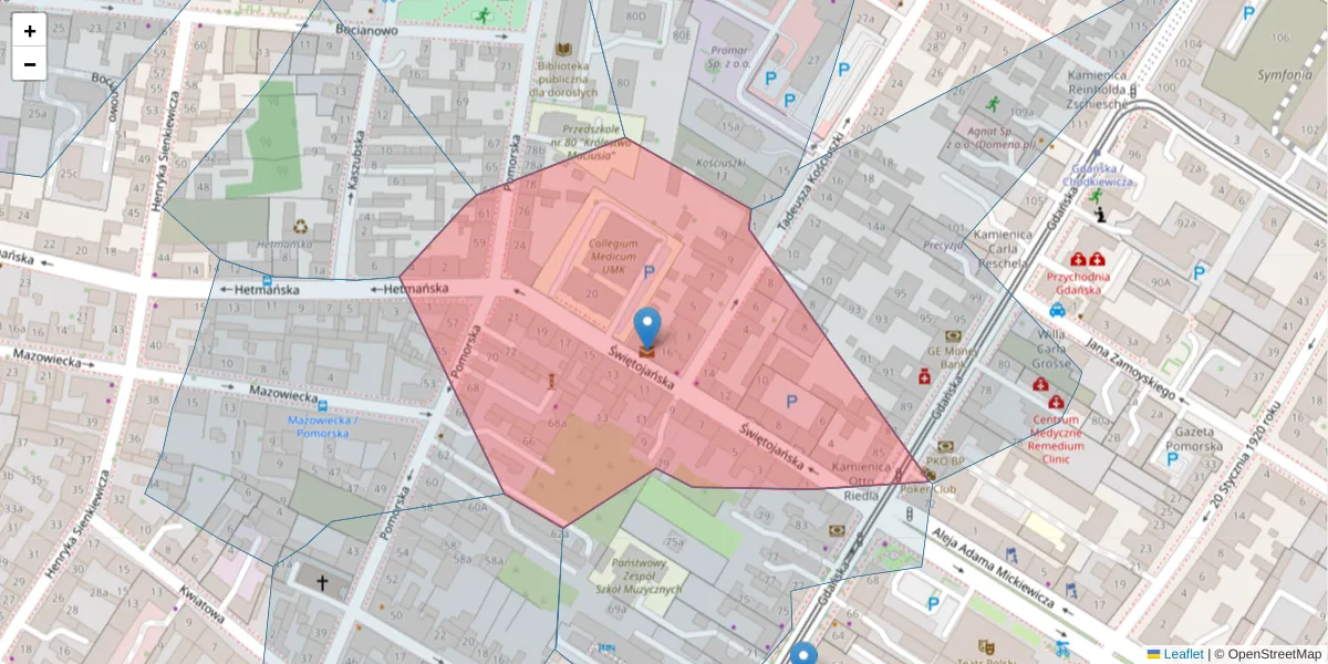 Szczegółowa mapa kodu pocztowego 85-077 z granicami, sąsiednimi kodami pocztowymi i urzędami pocztowymi