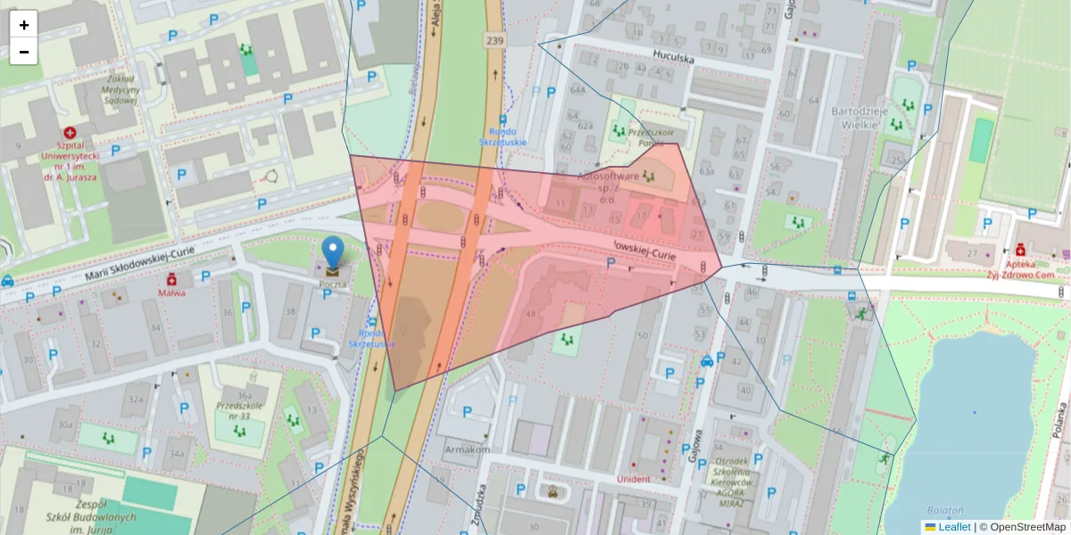 Szczegółowa mapa kodu pocztowego 85-088 z granicami, sąsiednimi kodami pocztowymi i urzędami pocztowymi