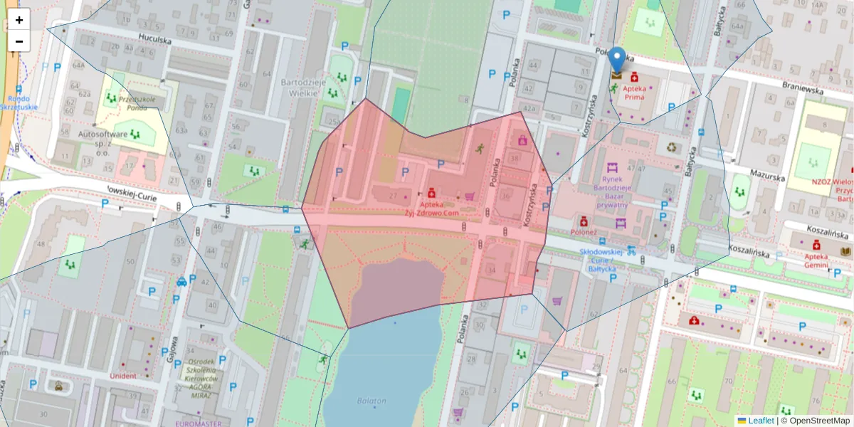 Szczegółowa mapa kodu pocztowego 85-099 z granicami, sąsiednimi kodami pocztowymi i urzędami pocztowymi