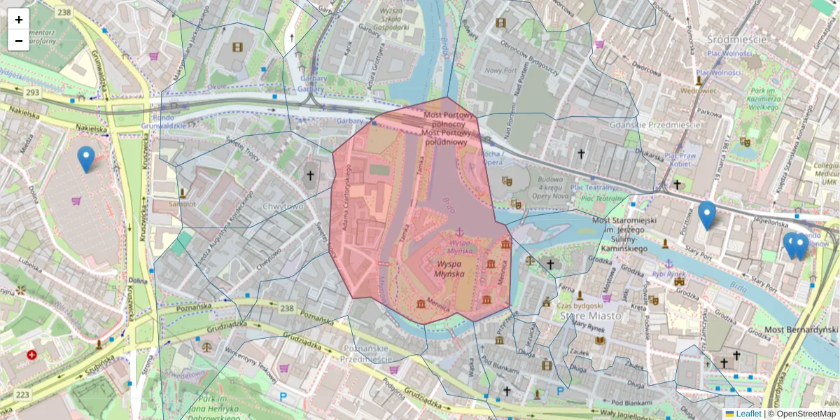 Szczegółowa mapa kodu pocztowego 85-112 z granicami, sąsiednimi kodami pocztowymi i urzędami pocztowymi