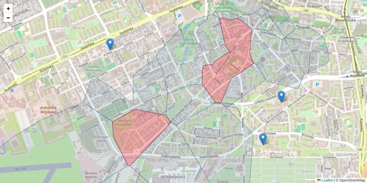 Szczegółowa mapa kodu pocztowego 85-156 z granicami, sąsiednimi kodami pocztowymi i urzędami pocztowymi