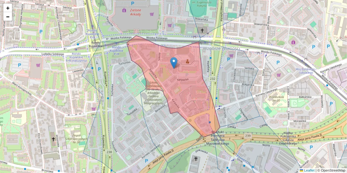 Szczegółowa mapa kodu pocztowego 85-164 z granicami, sąsiednimi kodami pocztowymi i urzędami pocztowymi