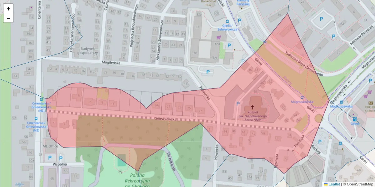 Szczegółowa mapa kodu pocztowego 85-182 z granicami, sąsiednimi kodami pocztowymi i urzędami pocztowymi