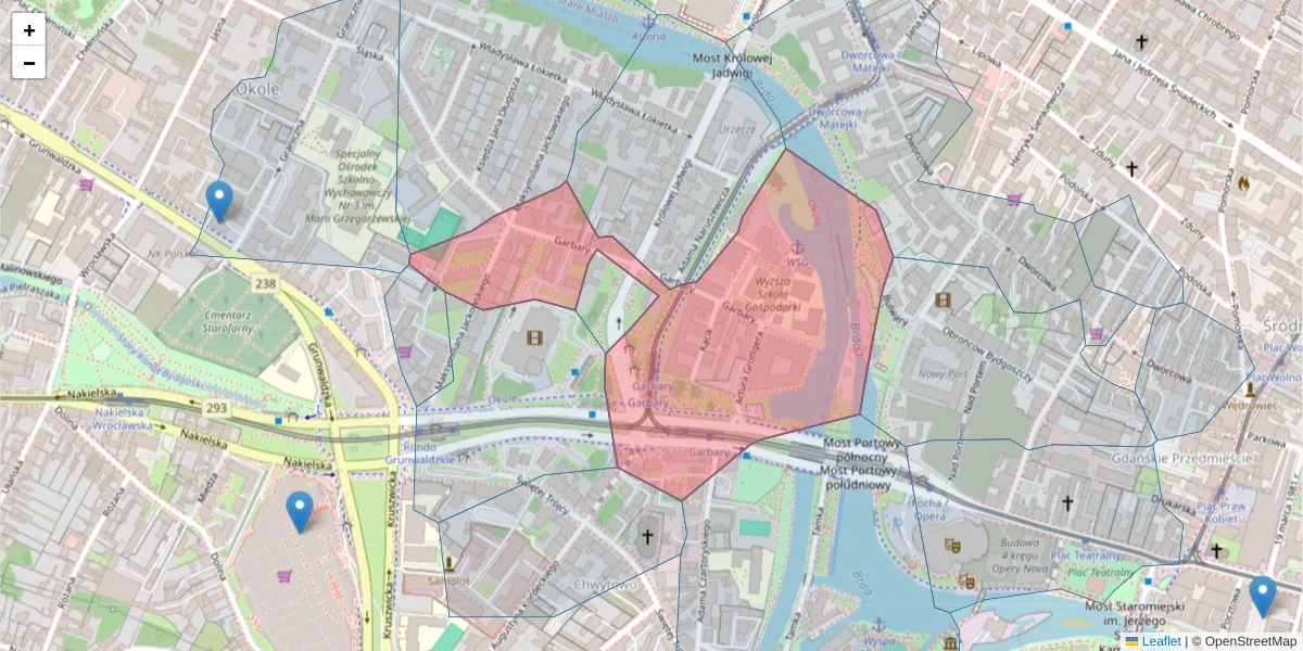Szczegółowa mapa kodu pocztowego 85-229 z granicami, sąsiednimi kodami pocztowymi i urzędami pocztowymi