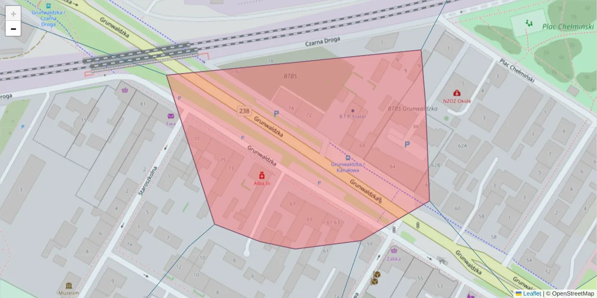 Szczegółowa mapa kodu pocztowego 85-239 z granicami, sąsiednimi kodami pocztowymi i urzędami pocztowymi