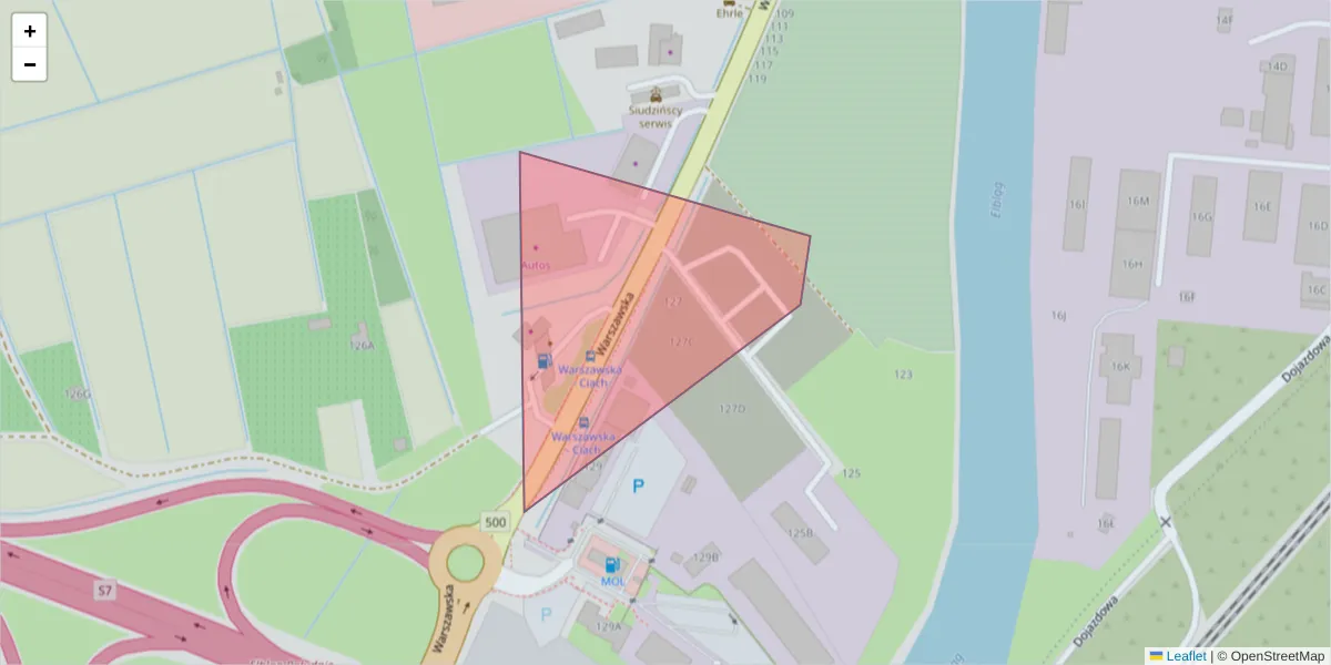 Szczegółowa mapa kodu pocztowego 85-300 z granicami, sąsiednimi kodami pocztowymi i urzędami pocztowymi