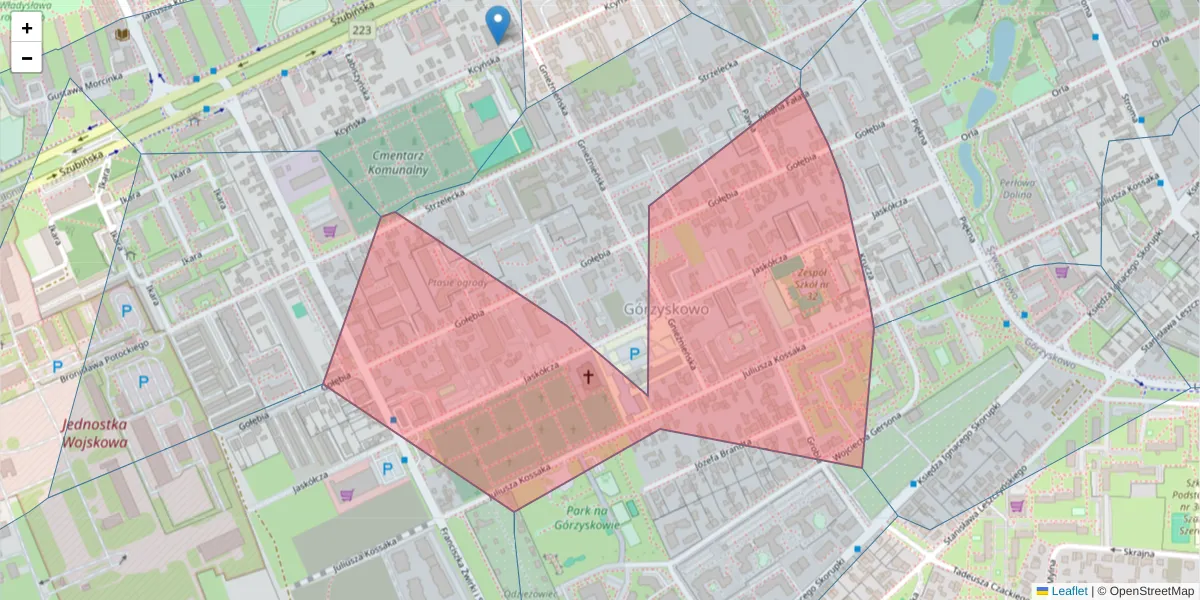 Szczegółowa mapa kodu pocztowego 85-308 z granicami, sąsiednimi kodami pocztowymi i urzędami pocztowymi