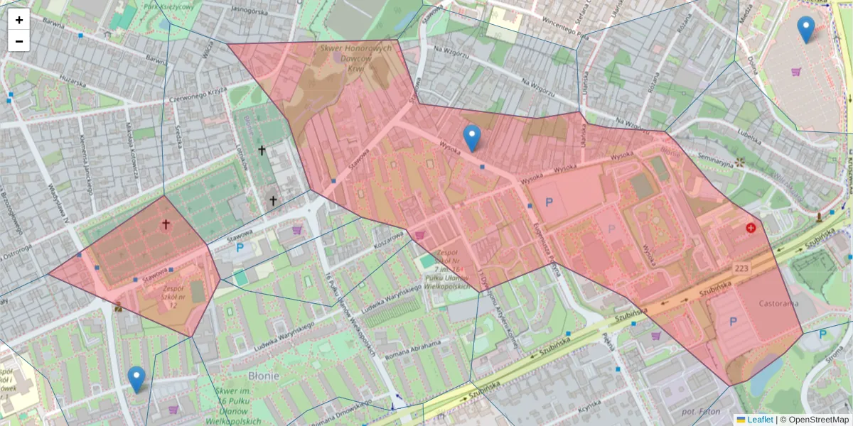Szczegółowa mapa kodu pocztowego 85-323 z granicami, sąsiednimi kodami pocztowymi i urzędami pocztowymi