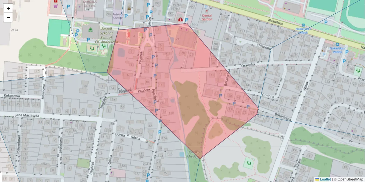 Szczegółowa mapa kodu pocztowego 85-360 z granicami, sąsiednimi kodami pocztowymi i urzędami pocztowymi
