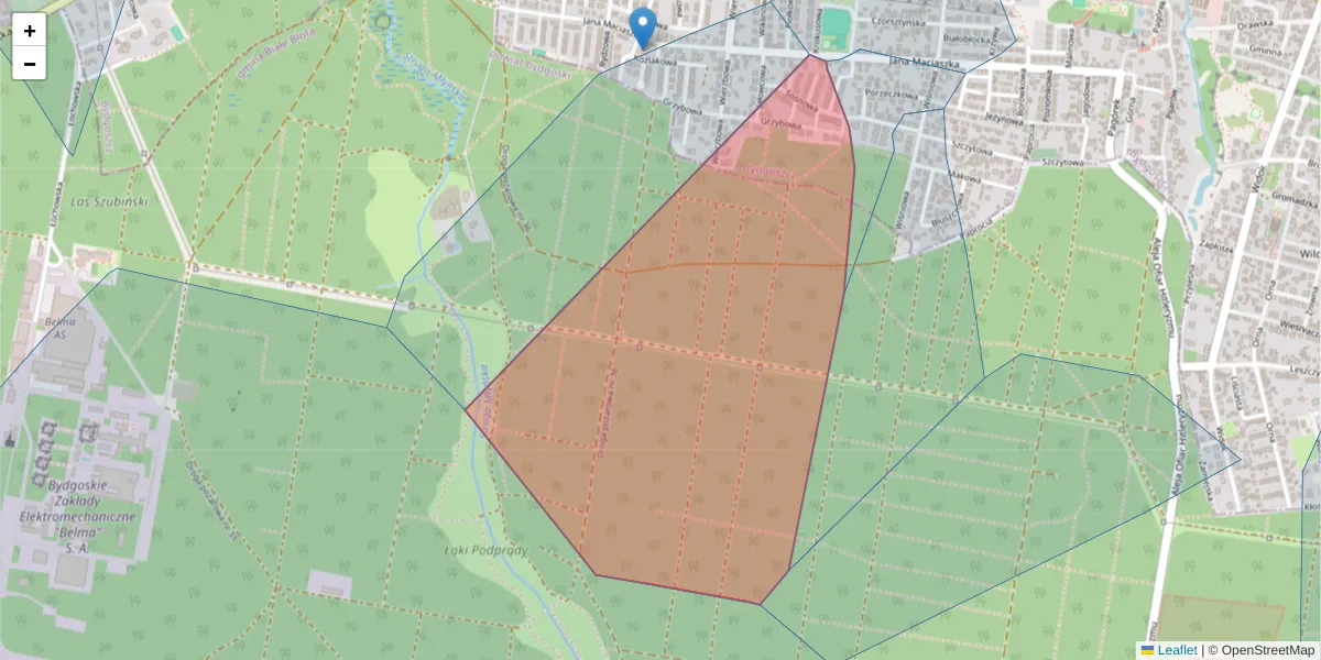 Szczegółowa mapa kodu pocztowego 85-367 z granicami, sąsiednimi kodami pocztowymi i urzędami pocztowymi