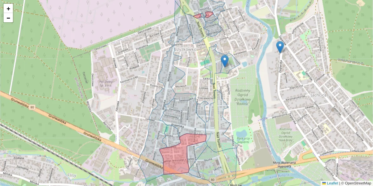 Szczegółowa mapa kodu pocztowego 85-424 z granicami, sąsiednimi kodami pocztowymi i urzędami pocztowymi