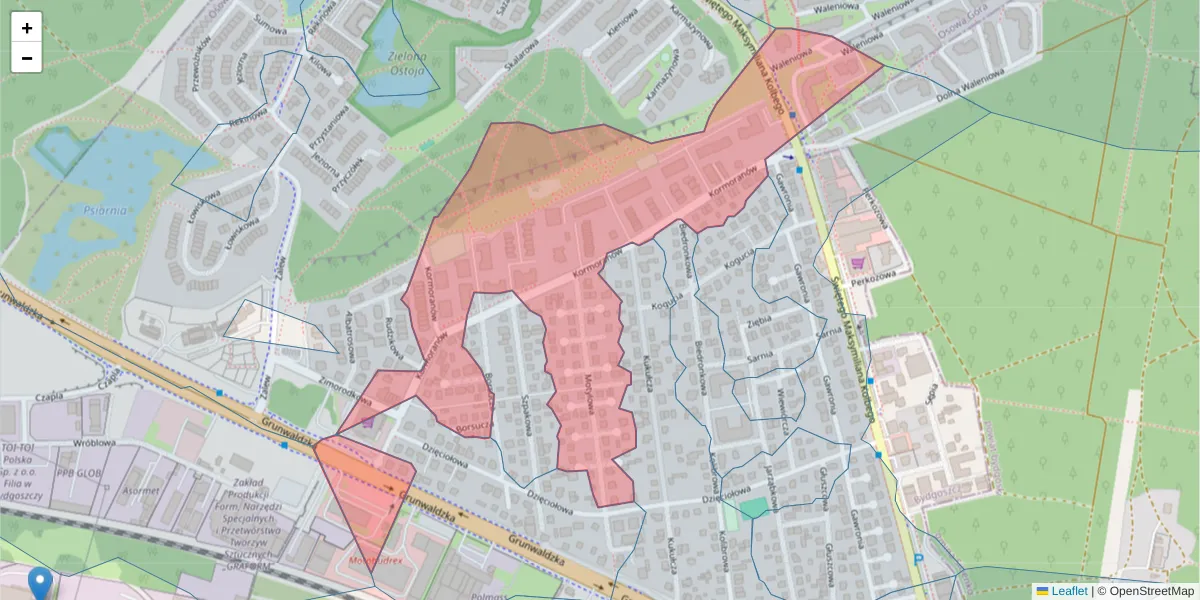 Szczegółowa mapa kodu pocztowego 85-432 z granicami, sąsiednimi kodami pocztowymi i urzędami pocztowymi
