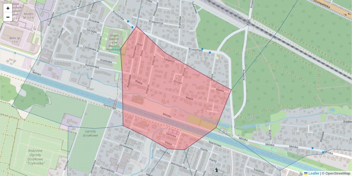 Szczegółowa mapa kodu pocztowego 85-456 z granicami, sąsiednimi kodami pocztowymi i urzędami pocztowymi