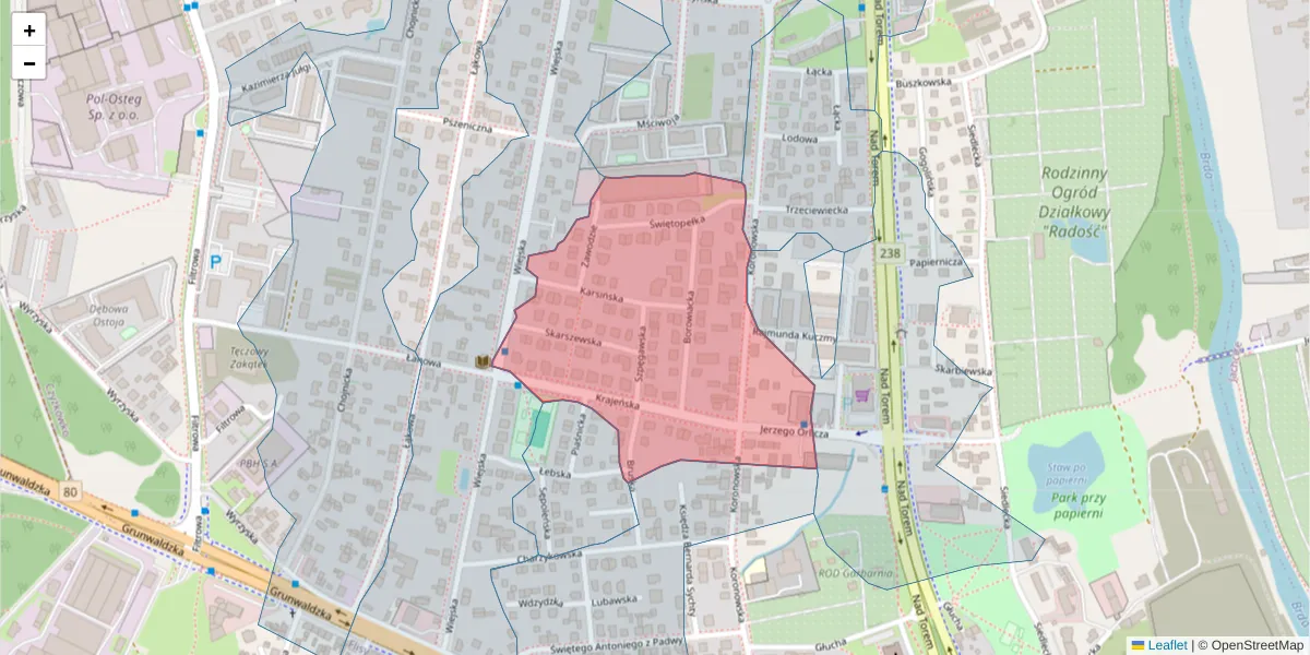 Szczegółowa mapa kodu pocztowego 85-457 z granicami, sąsiednimi kodami pocztowymi i urzędami pocztowymi