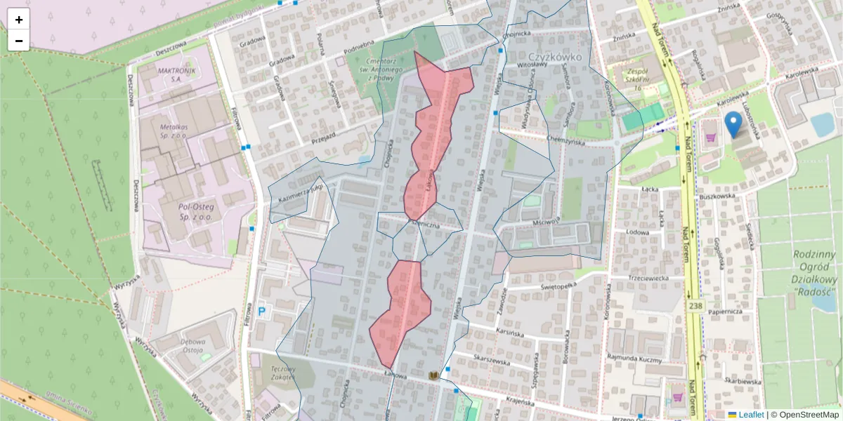 Szczegółowa mapa kodu pocztowego 85-463 z granicami, sąsiednimi kodami pocztowymi i urzędami pocztowymi