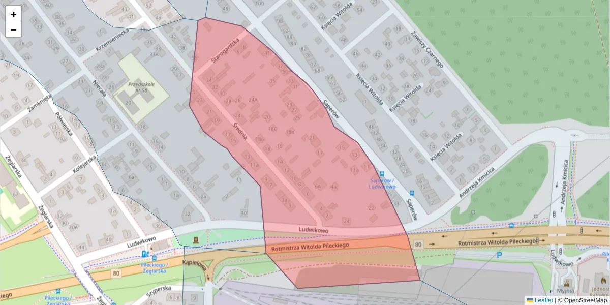 Szczegółowa mapa kodu pocztowego 85-506 z granicami, sąsiednimi kodami pocztowymi i urzędami pocztowymi