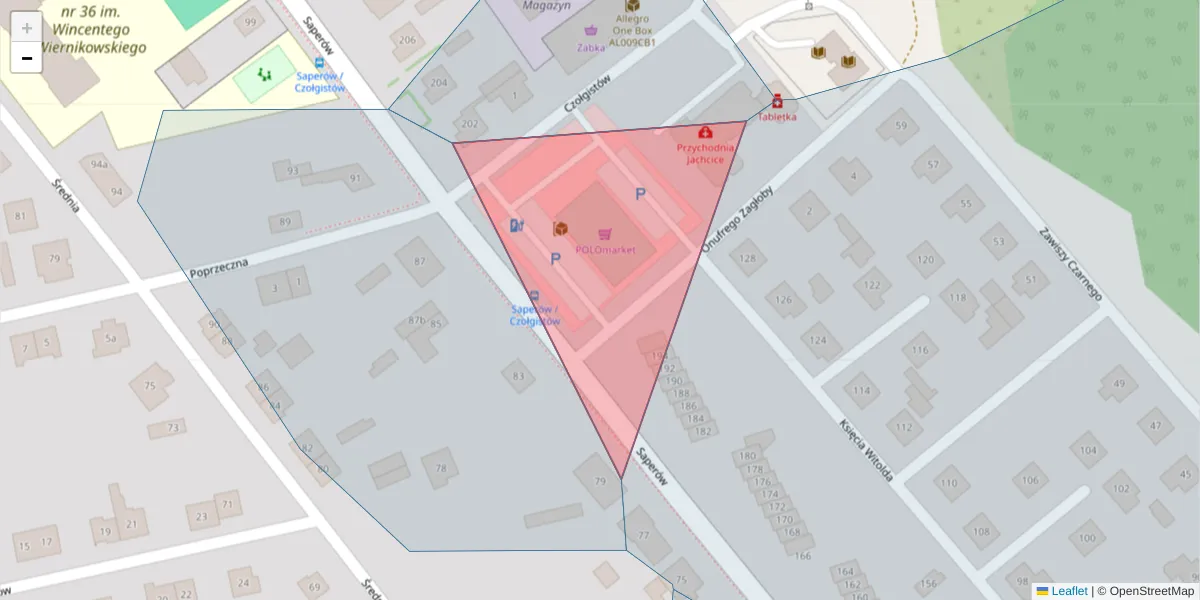 Szczegółowa mapa kodu pocztowego 85-509 z granicami, sąsiednimi kodami pocztowymi i urzędami pocztowymi