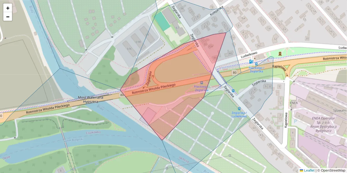 Szczegółowa mapa kodu pocztowego 85-519 z granicami, sąsiednimi kodami pocztowymi i urzędami pocztowymi