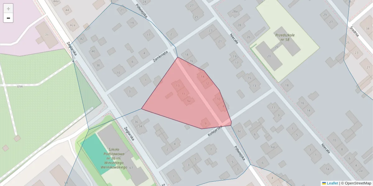 Szczegółowa mapa kodu pocztowego 85-525 z granicami, sąsiednimi kodami pocztowymi i urzędami pocztowymi