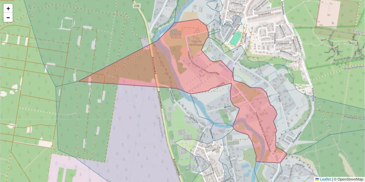 Szczegółowa mapa kodu pocztowego 85-543 z granicami, sąsiednimi kodami pocztowymi i urzędami pocztowymi