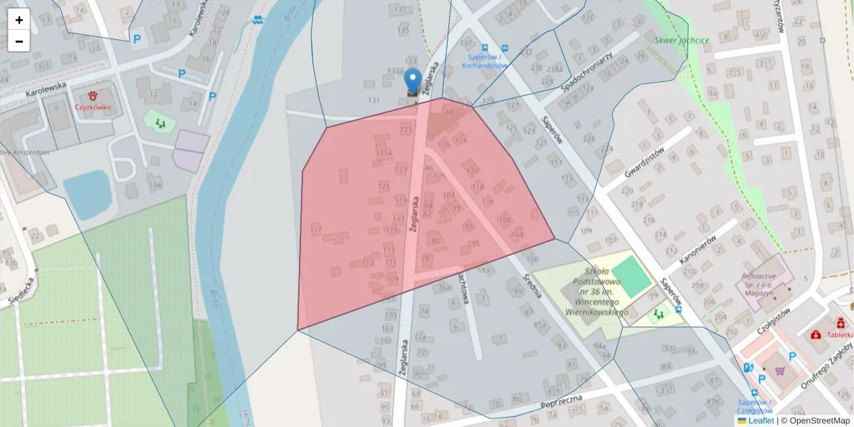 Szczegółowa mapa kodu pocztowego 85-544 z granicami, sąsiednimi kodami pocztowymi i urzędami pocztowymi