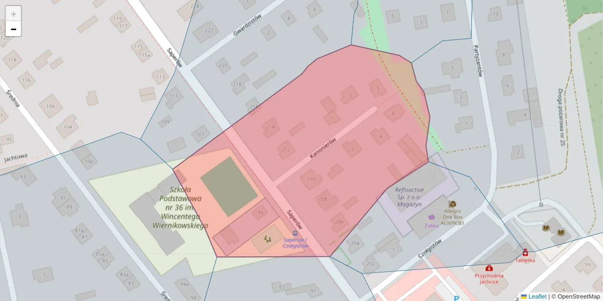 Szczegółowa mapa kodu pocztowego 85-548 z granicami, sąsiednimi kodami pocztowymi i urzędami pocztowymi