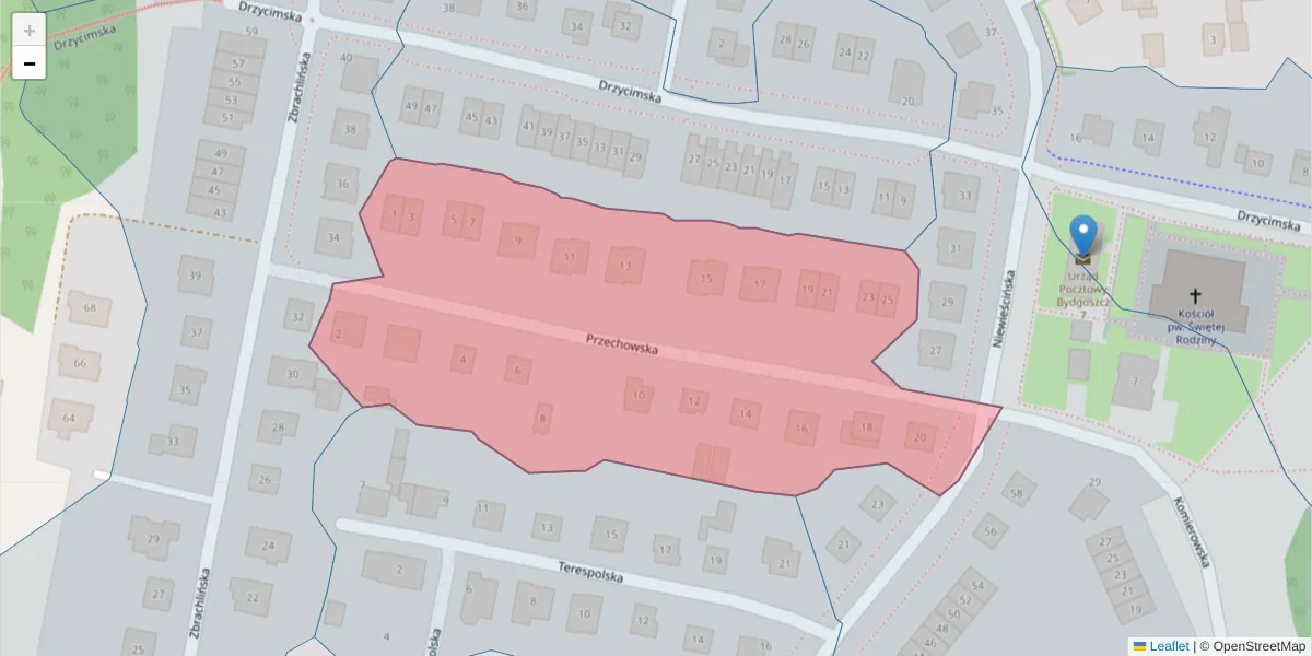 Szczegółowa mapa kodu pocztowego 85-564 z granicami, sąsiednimi kodami pocztowymi i urzędami pocztowymi