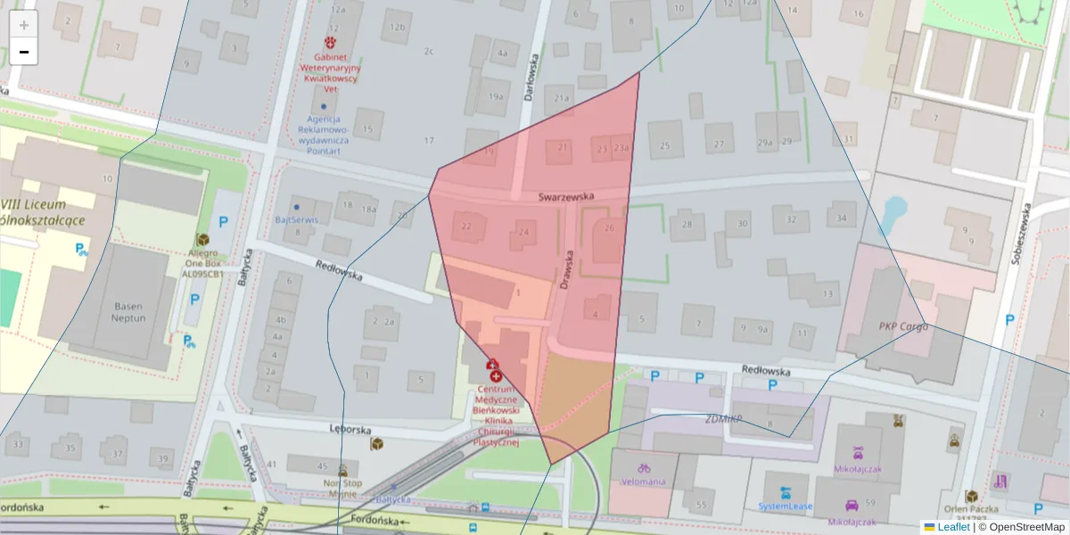 Szczegółowa mapa kodu pocztowego 85-701 z granicami, sąsiednimi kodami pocztowymi i urzędami pocztowymi