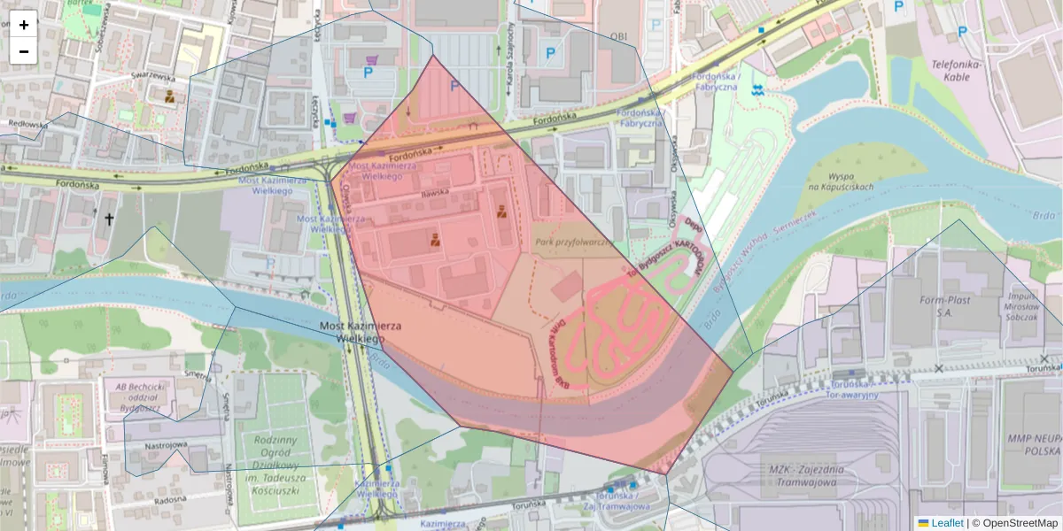 Szczegółowa mapa kodu pocztowego 85-720 z granicami, sąsiednimi kodami pocztowymi i urzędami pocztowymi