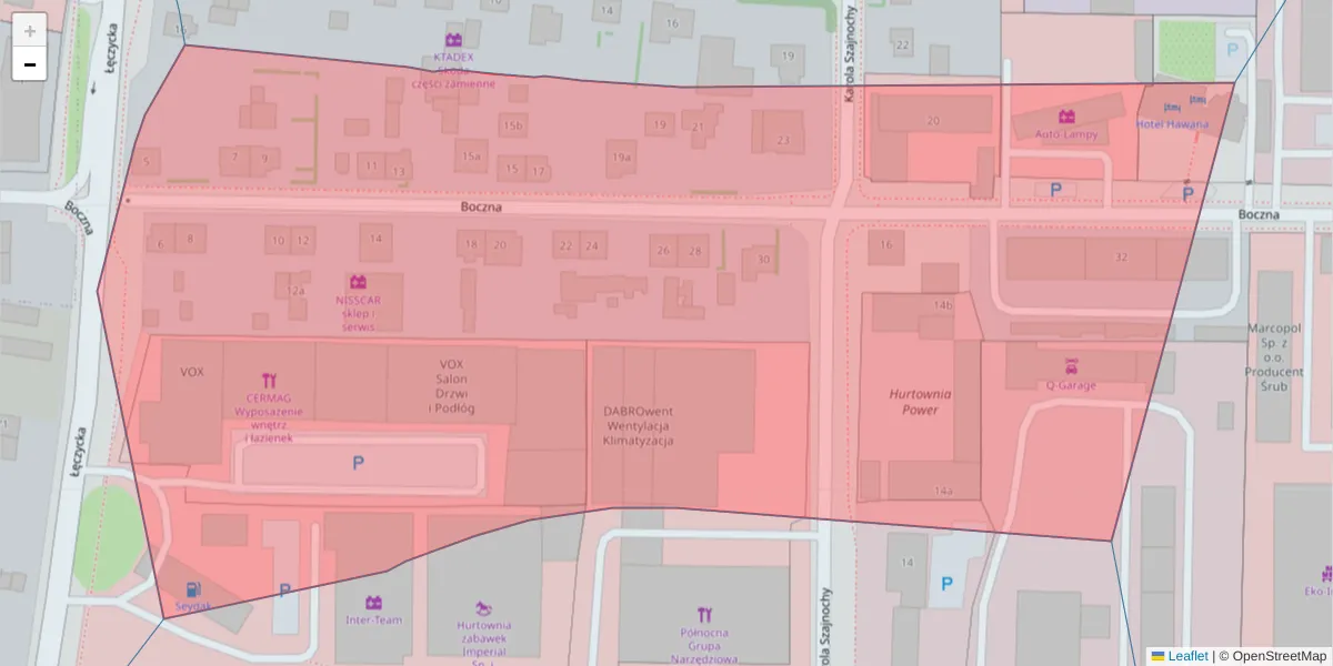 Szczegółowa mapa kodu pocztowego 85-734 z granicami, sąsiednimi kodami pocztowymi i urzędami pocztowymi