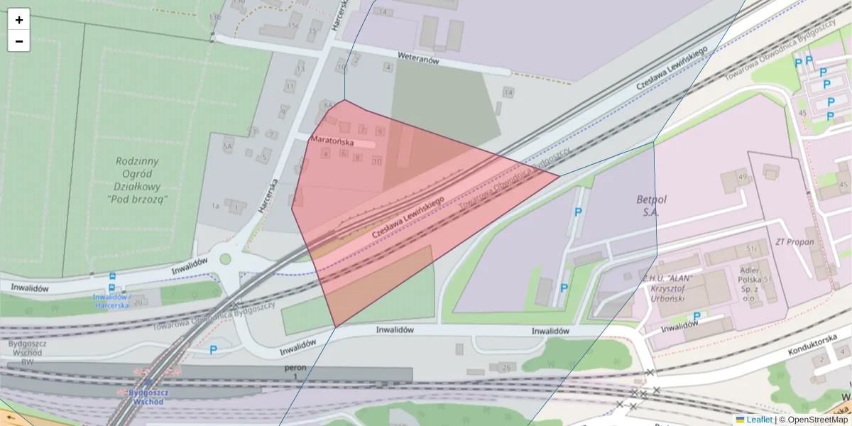 Szczegółowa mapa kodu pocztowego 85-750 z granicami, sąsiednimi kodami pocztowymi i urzędami pocztowymi