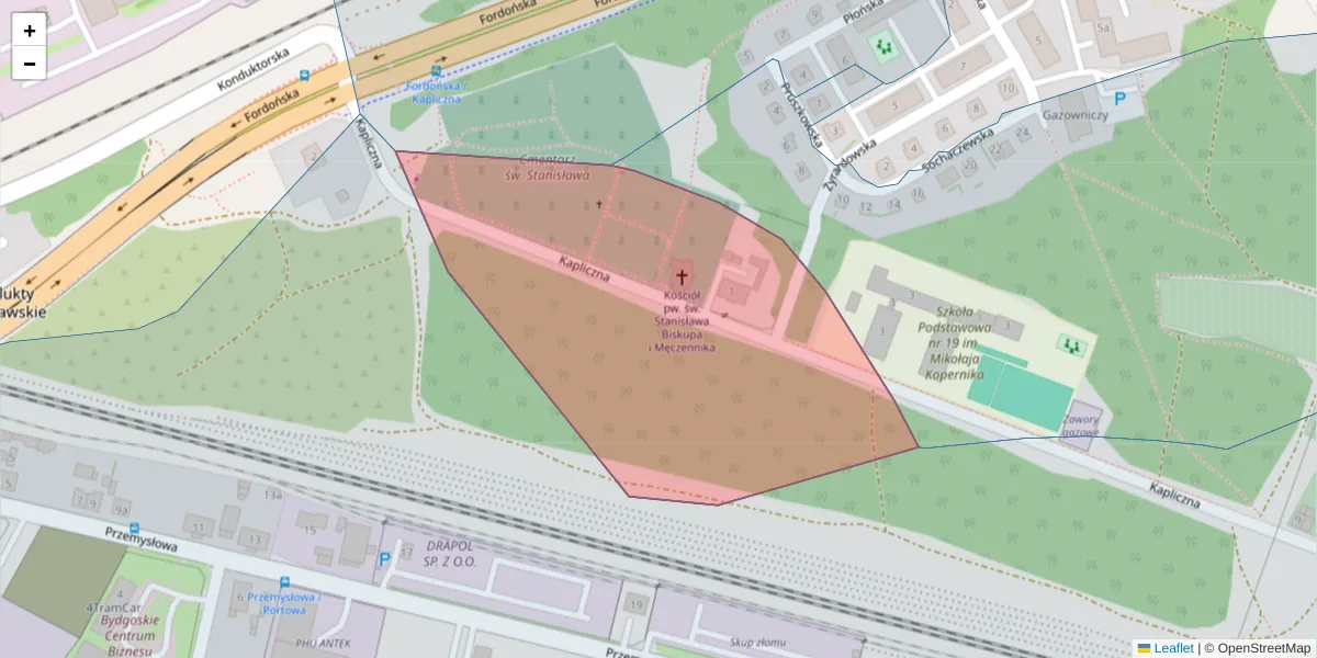Szczegółowa mapa kodu pocztowego 85-756 z granicami, sąsiednimi kodami pocztowymi i urzędami pocztowymi