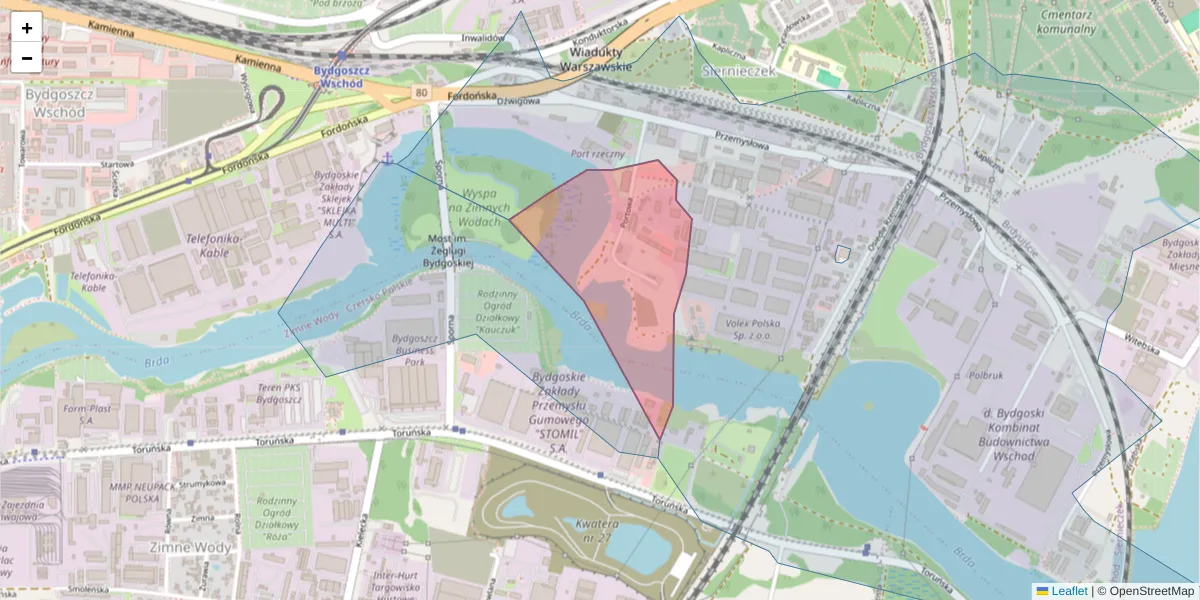 Szczegółowa mapa kodu pocztowego 85-757 z granicami, sąsiednimi kodami pocztowymi i urzędami pocztowymi